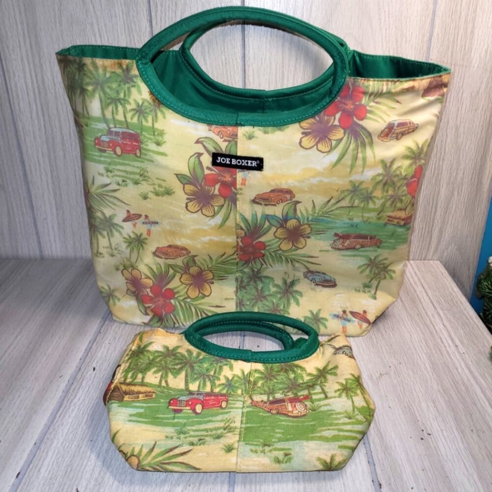Vtg Joe Boxer Tropical Hawaiian Print Women's Bag Set Beach Tote Vacation